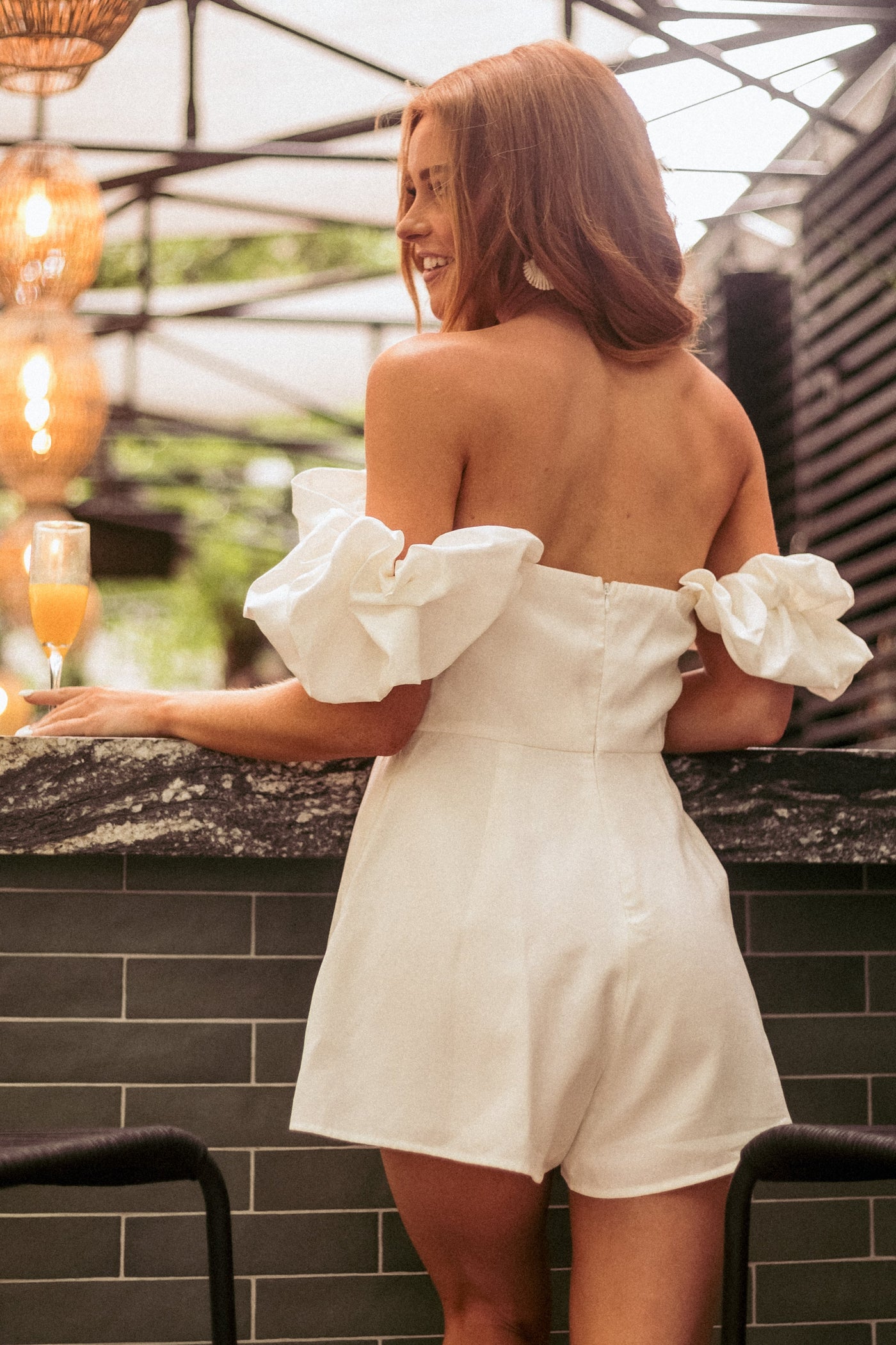 Off White Pleated Off the Shoulder Woven Romper