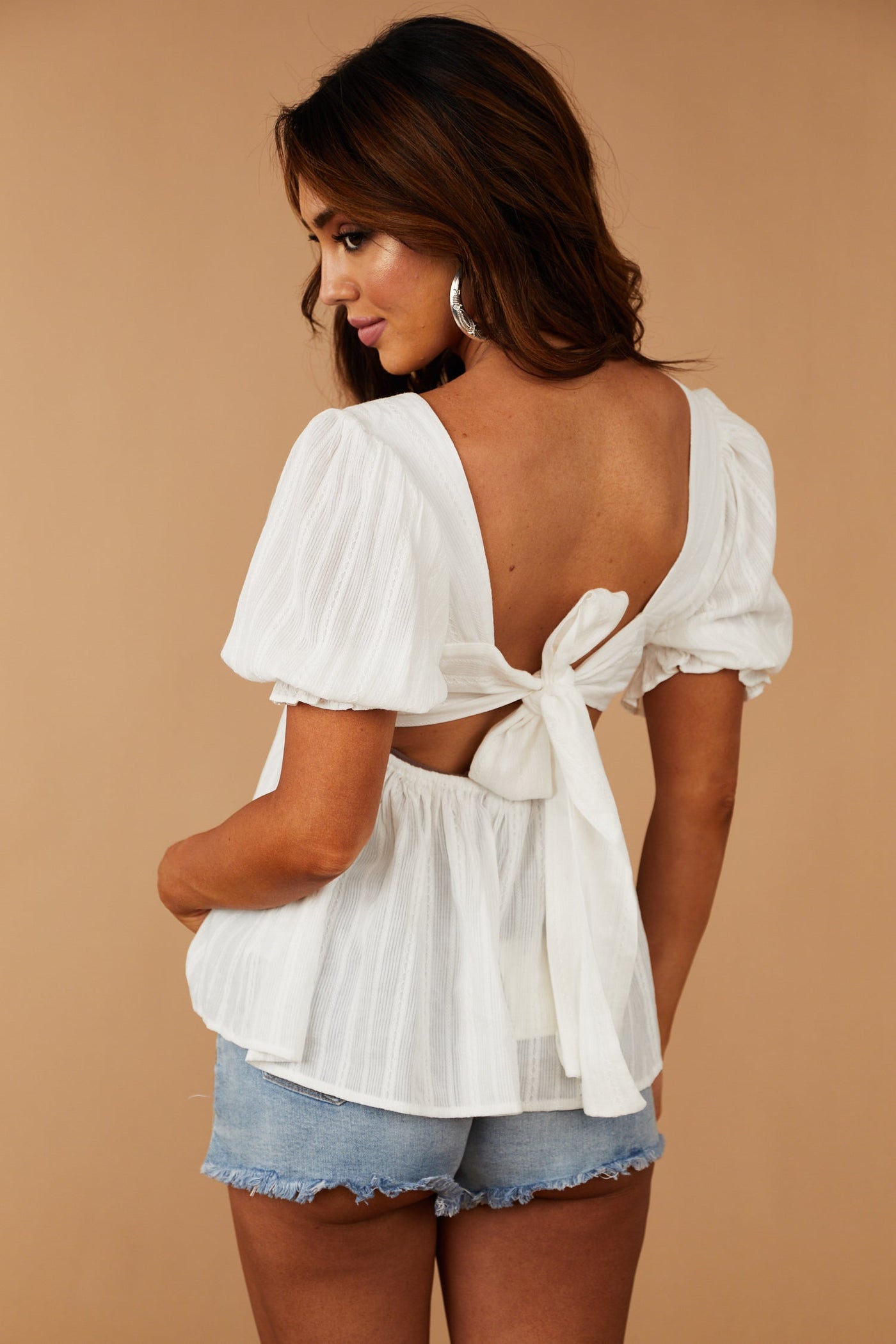 Off White Puff Sleeve Square Neck Babydoll Top