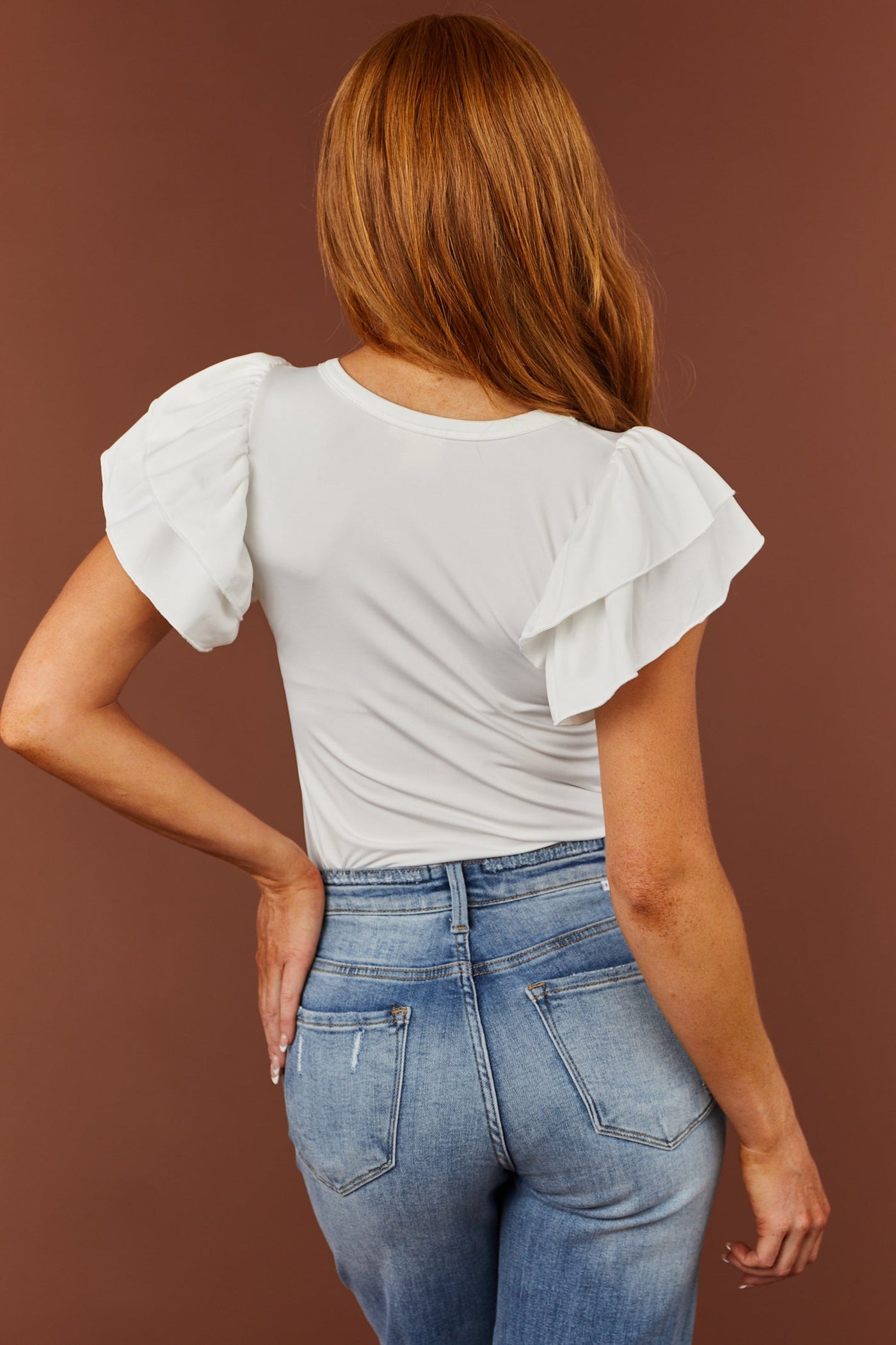 Off White Ruffle Sleeve Fleece Lined Bodysuit