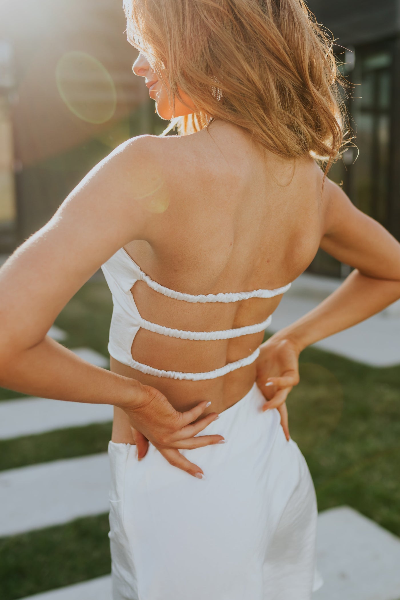 Off White Satin Strapless Top and Mini Skirt Set