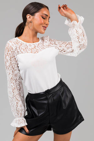 Off White Sweetheart Lace Long Sleeve Top