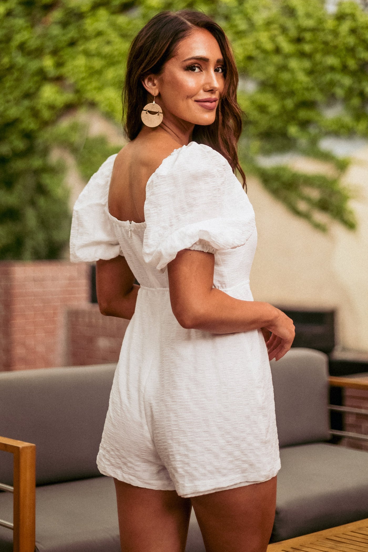 Off White Sweetheart Neck Puff Sleeve Romper