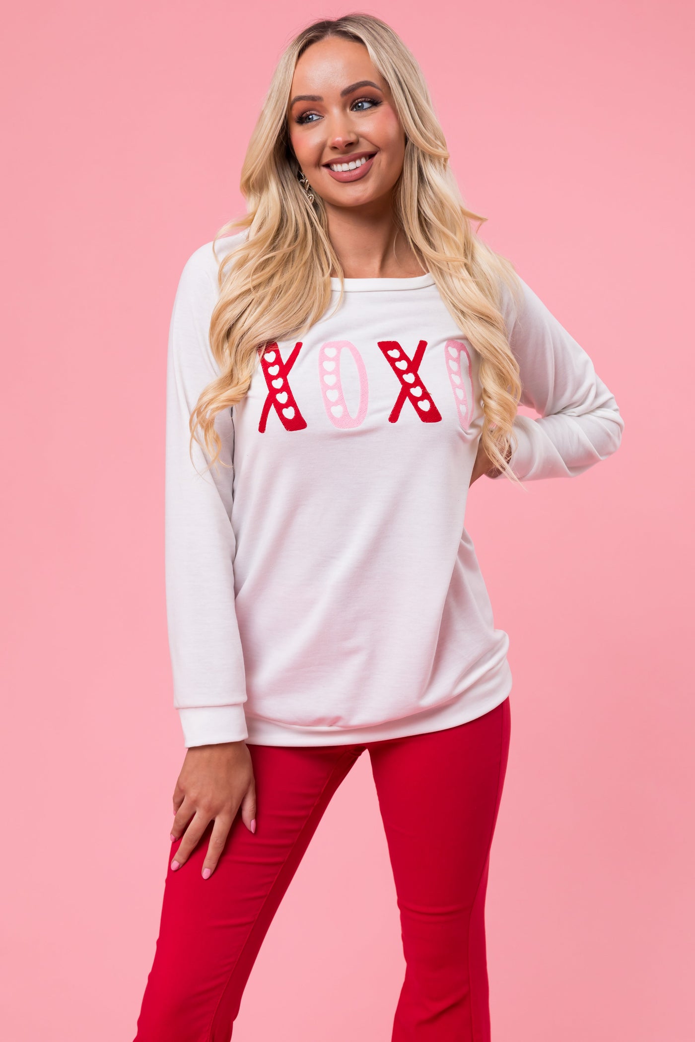 Off White 'XOXO' Embroidered Raglan Pullover Top