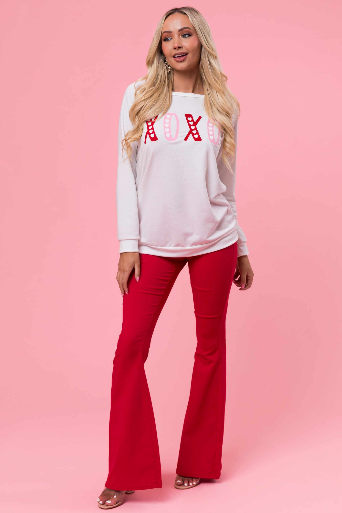 Off White 'XOXO' Embroidered Raglan Pullover Top