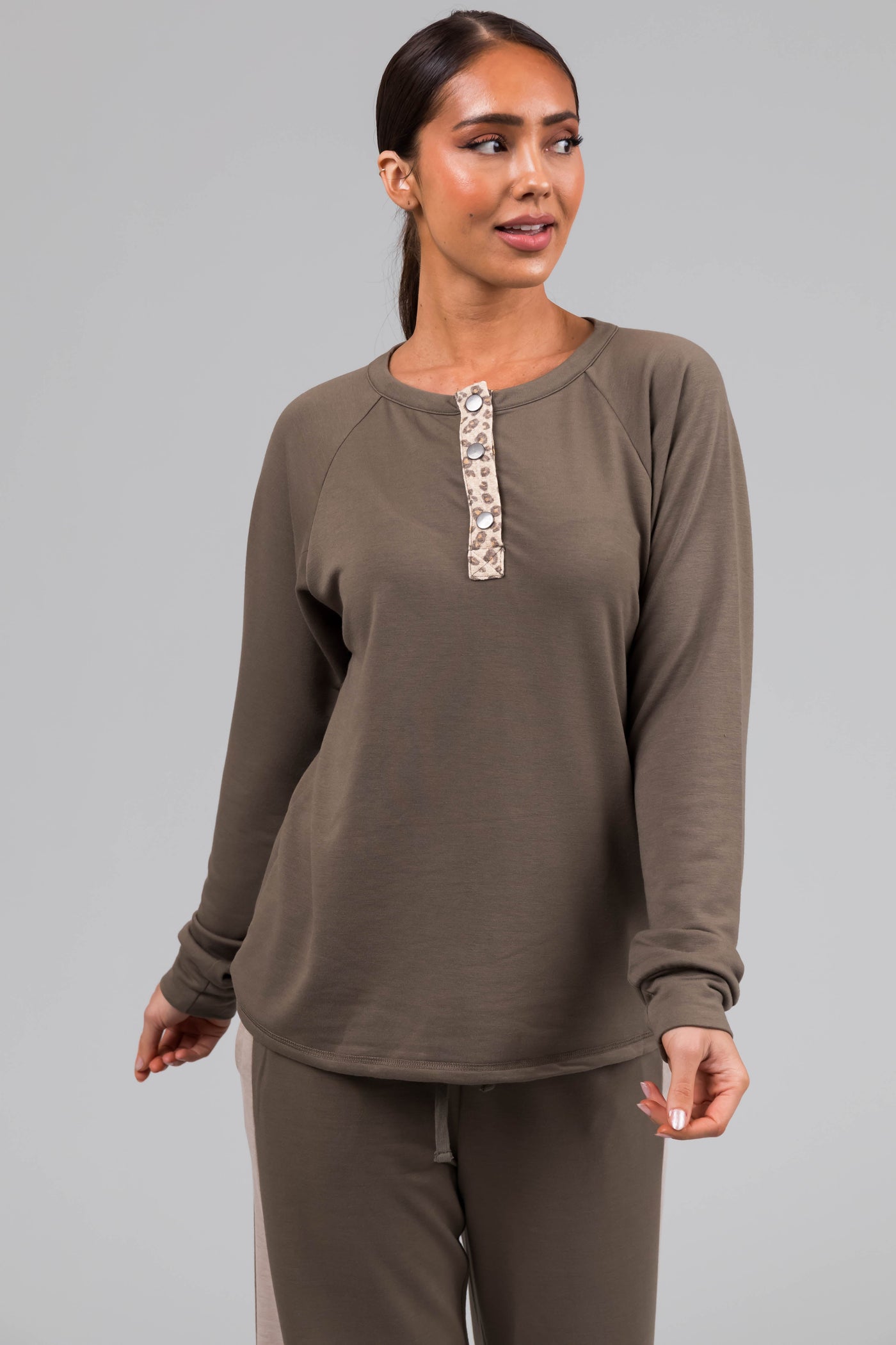 Olive Leopard Contrast Wide Leg Matching Set