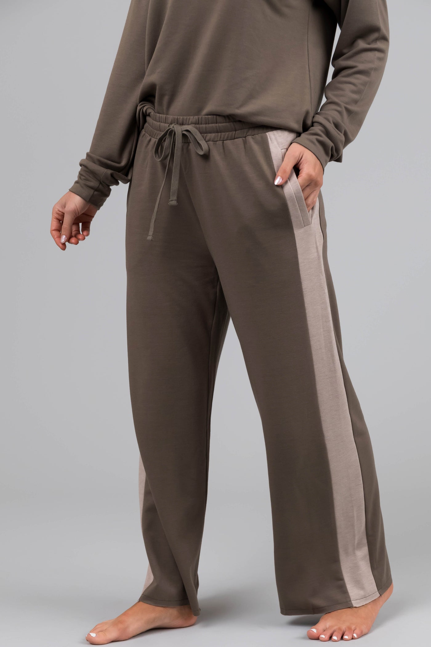 Olive Leopard Contrast Wide Leg Matching Set