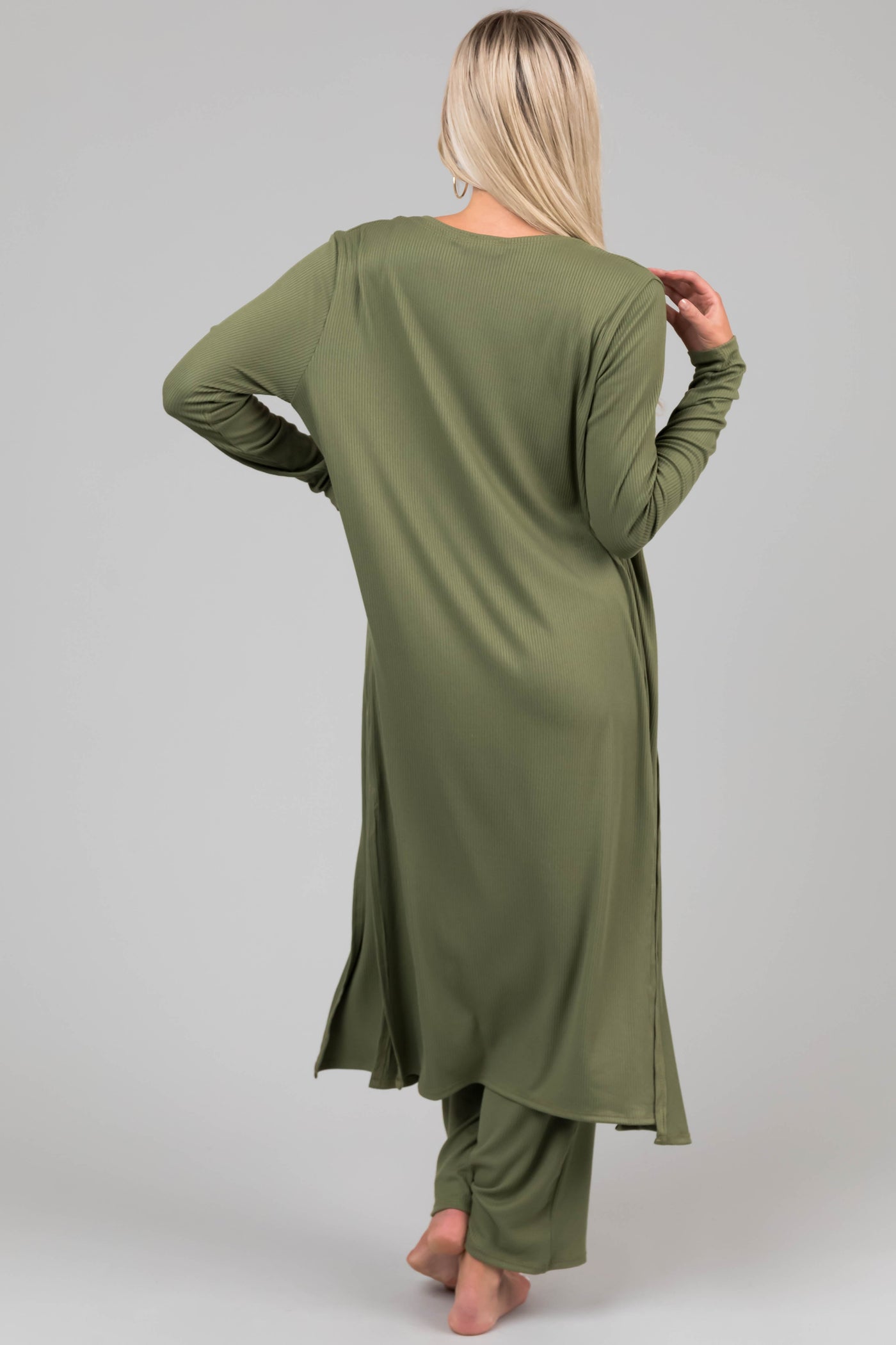 Olive Long Sleeve Cardigan 3 Piece Set