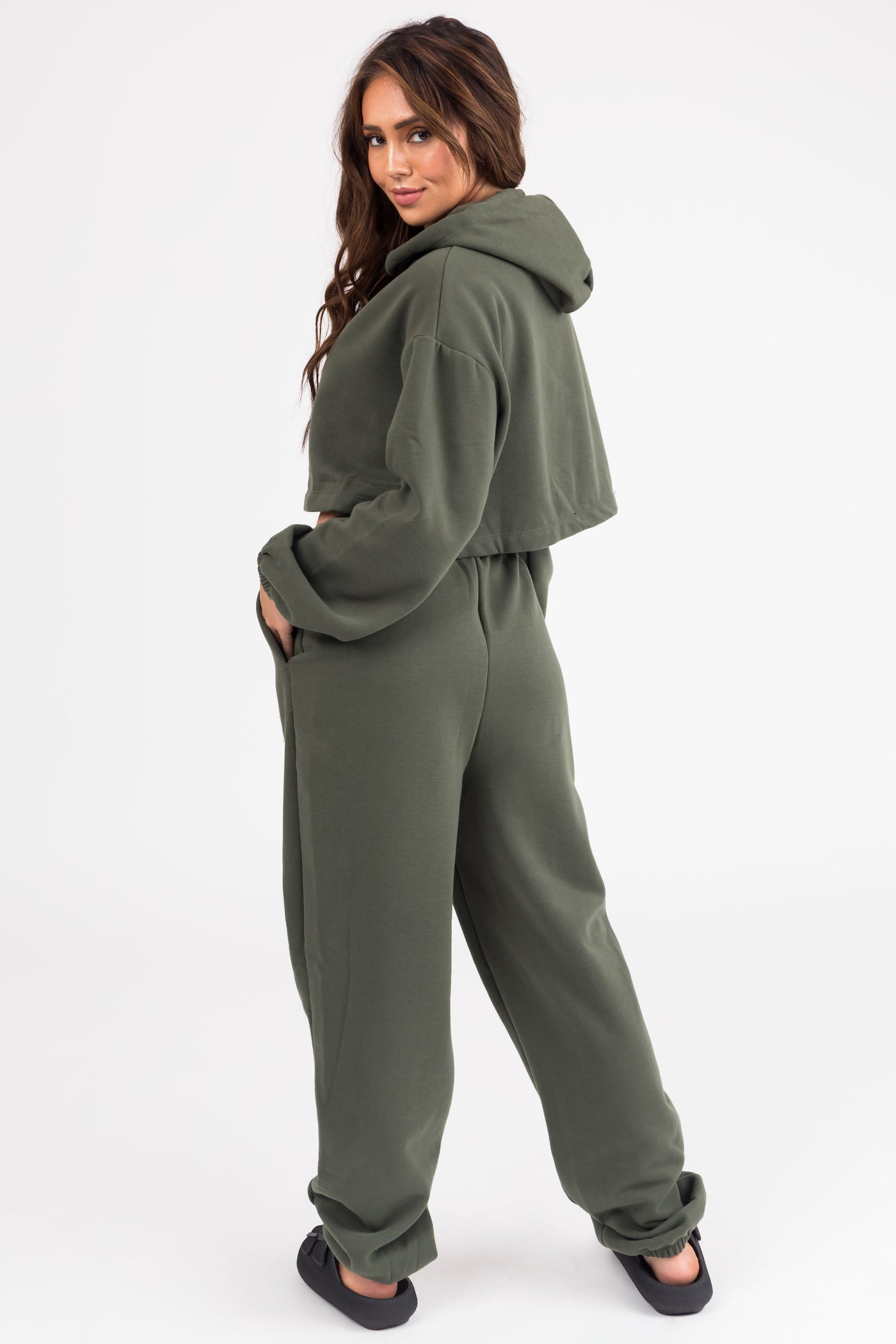 Olive Long Sleeve Crop Top and Jogger Set