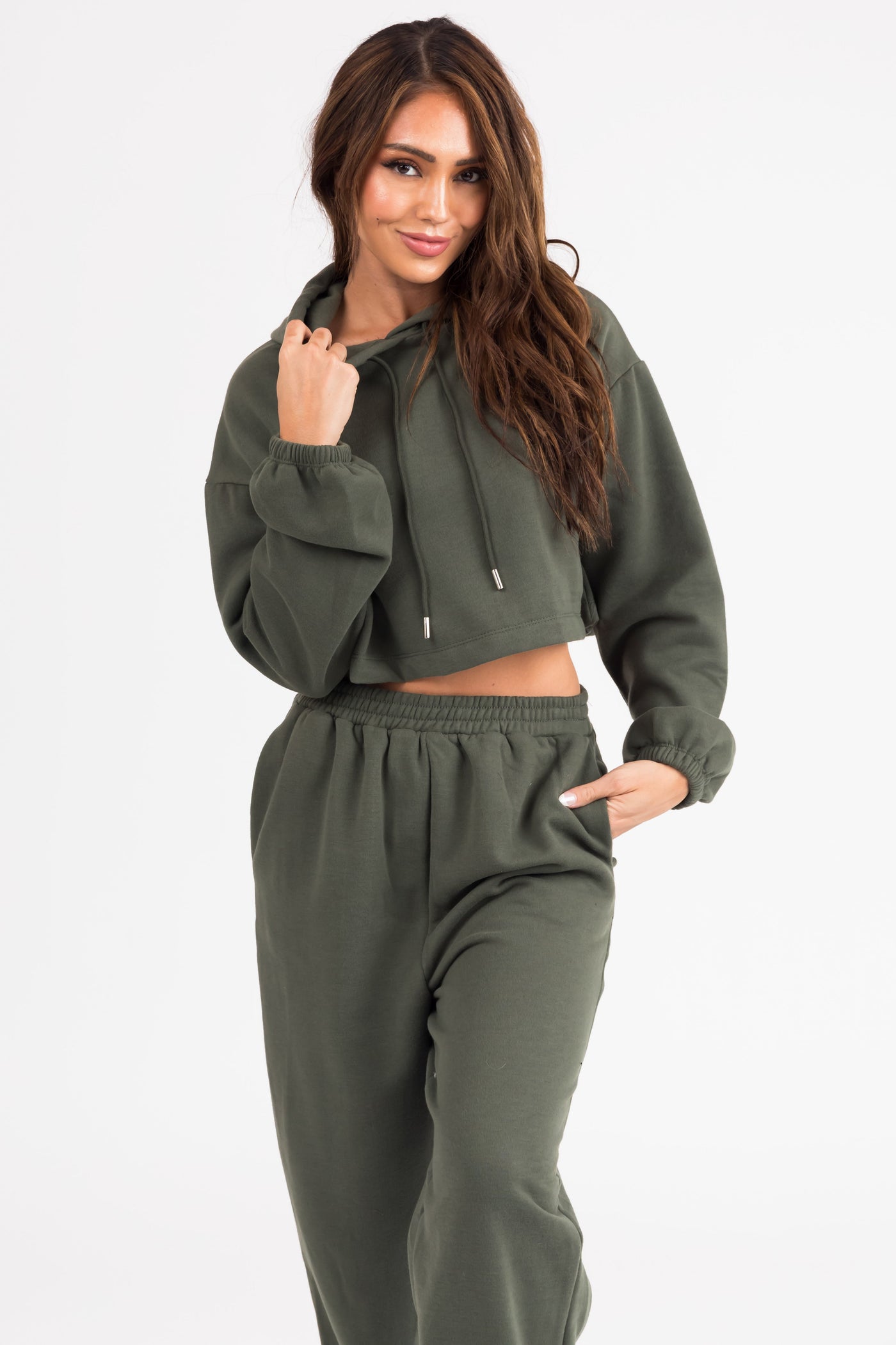 Olive Long Sleeve Crop Top and Jogger Set