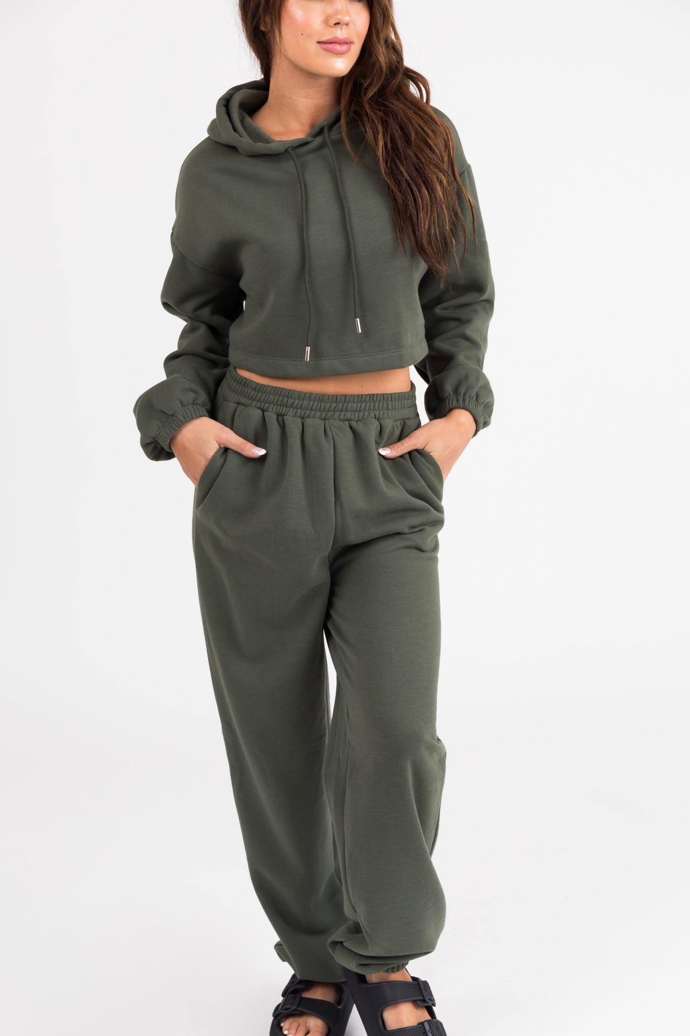 Olive Long Sleeve Crop Top and Jogger Set