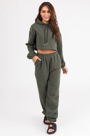 Olive Long Sleeve Crop Top and Jogger Set
