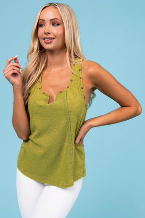 Olive Mineral Washed Studded Detail Tank Top