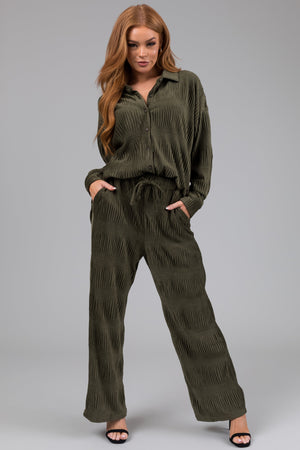 Olive Super Soft Crinkle Velvet Wide Pants