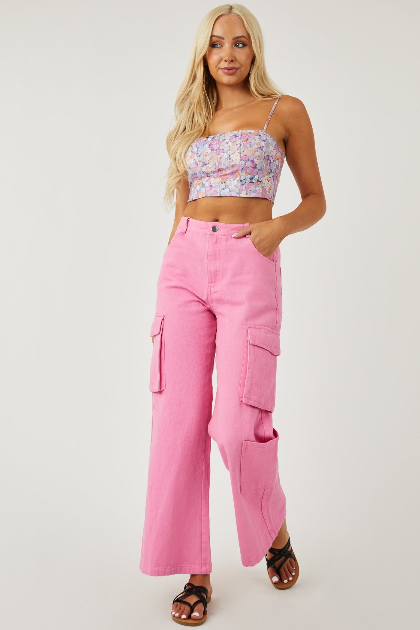 Orchid Floral Square Neckline Corset Crop Top