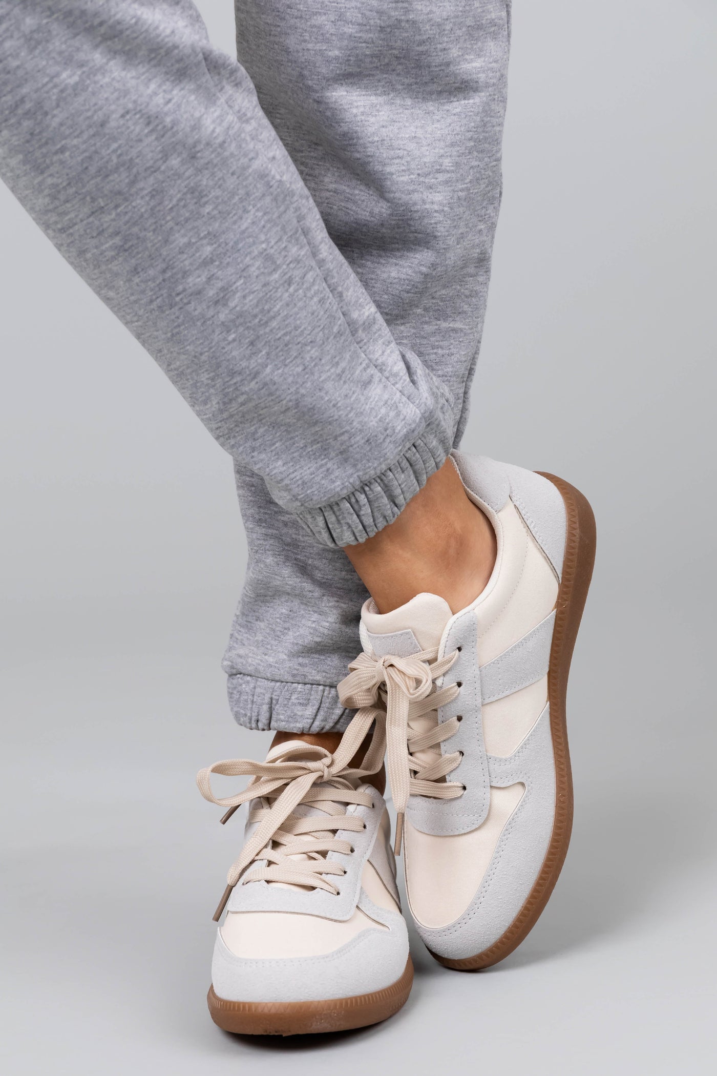 Pastel Blue and Cream Colorblock Lace Up Sneakers