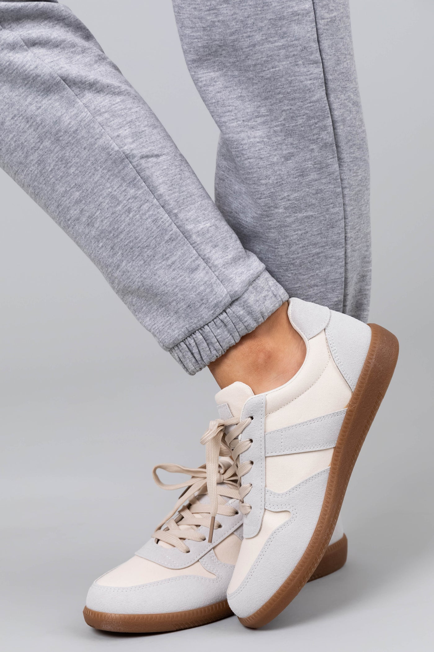Pastel Blue and Cream Colorblock Lace Up Sneakers