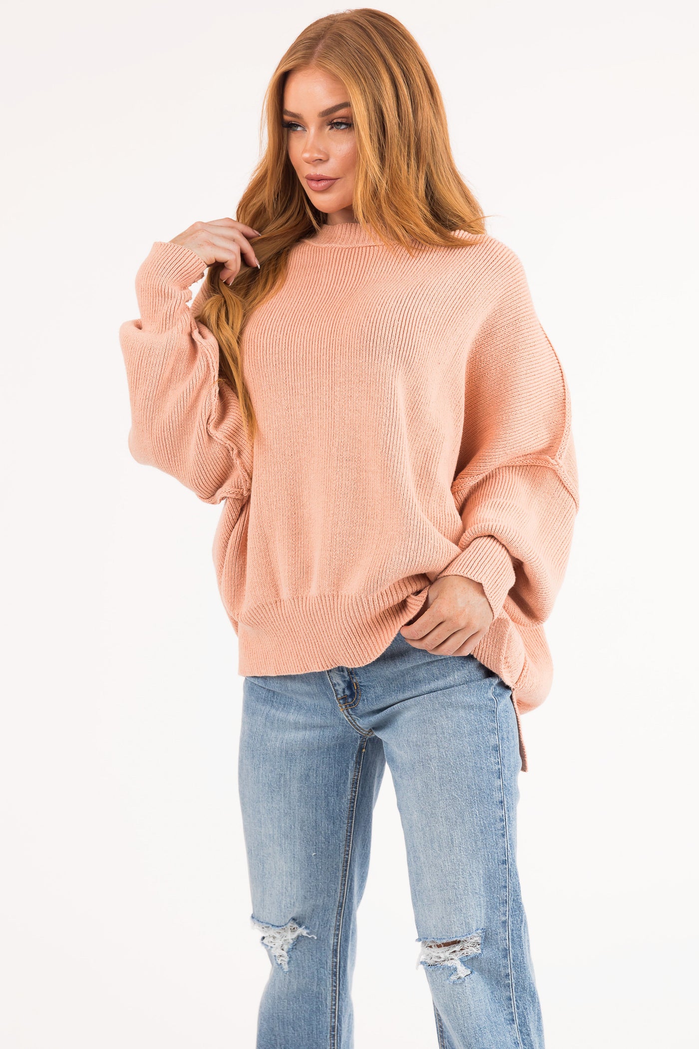 Peach Oversized Drop Shoulder Cozy Sweater