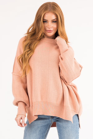 Peach Oversized Drop Shoulder Cozy Sweater