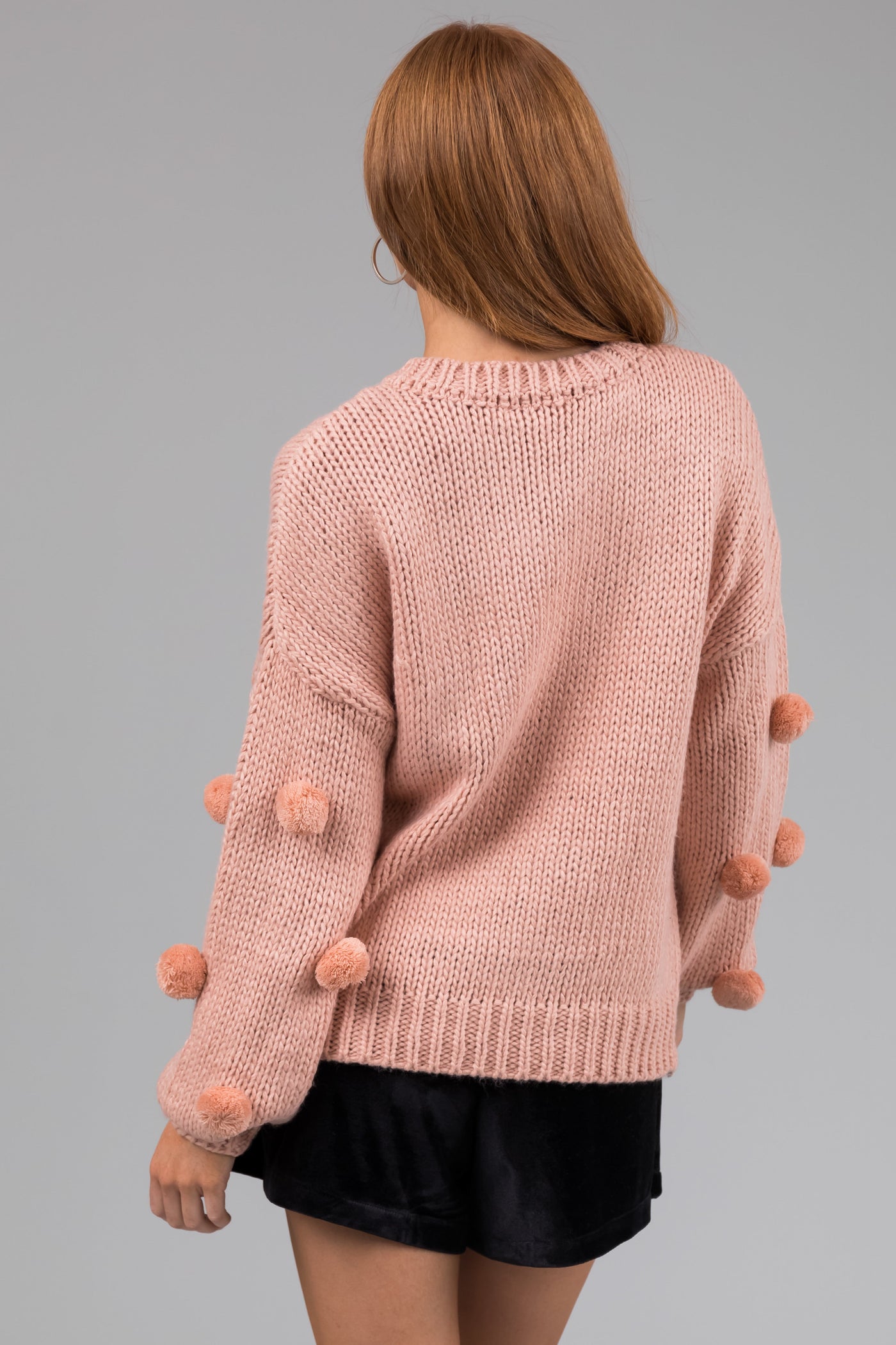 Peach Thick Knit Pom Pom Sweater