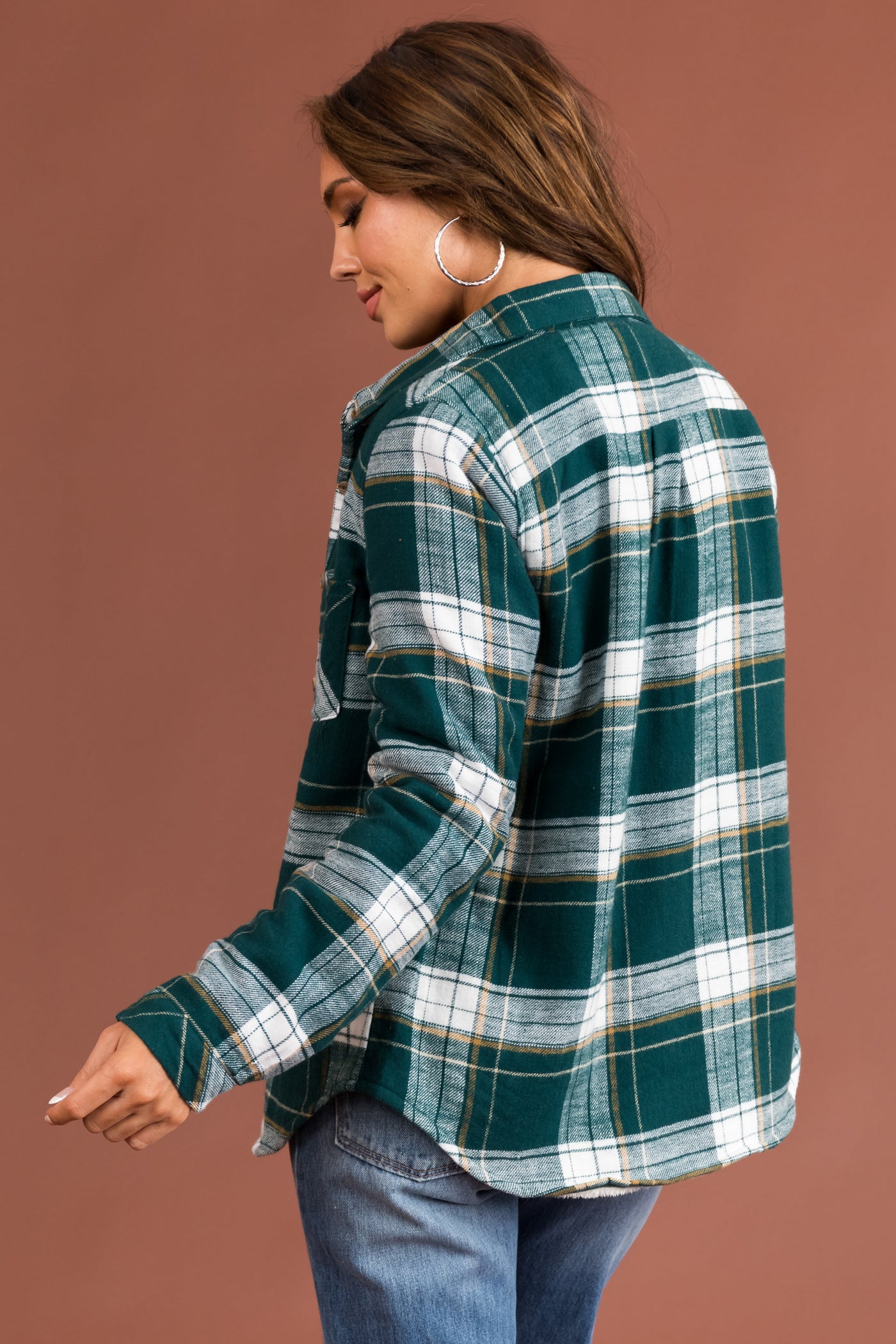 Pine Green Plaid Faux Fur Lined Shirt Jacket