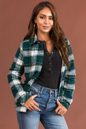Pine Green Plaid Faux Fur Lined Shirt Jacket