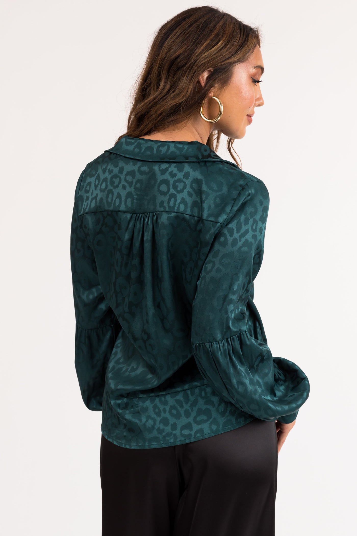 Pine Satin Leopard Print Wrap Blouse