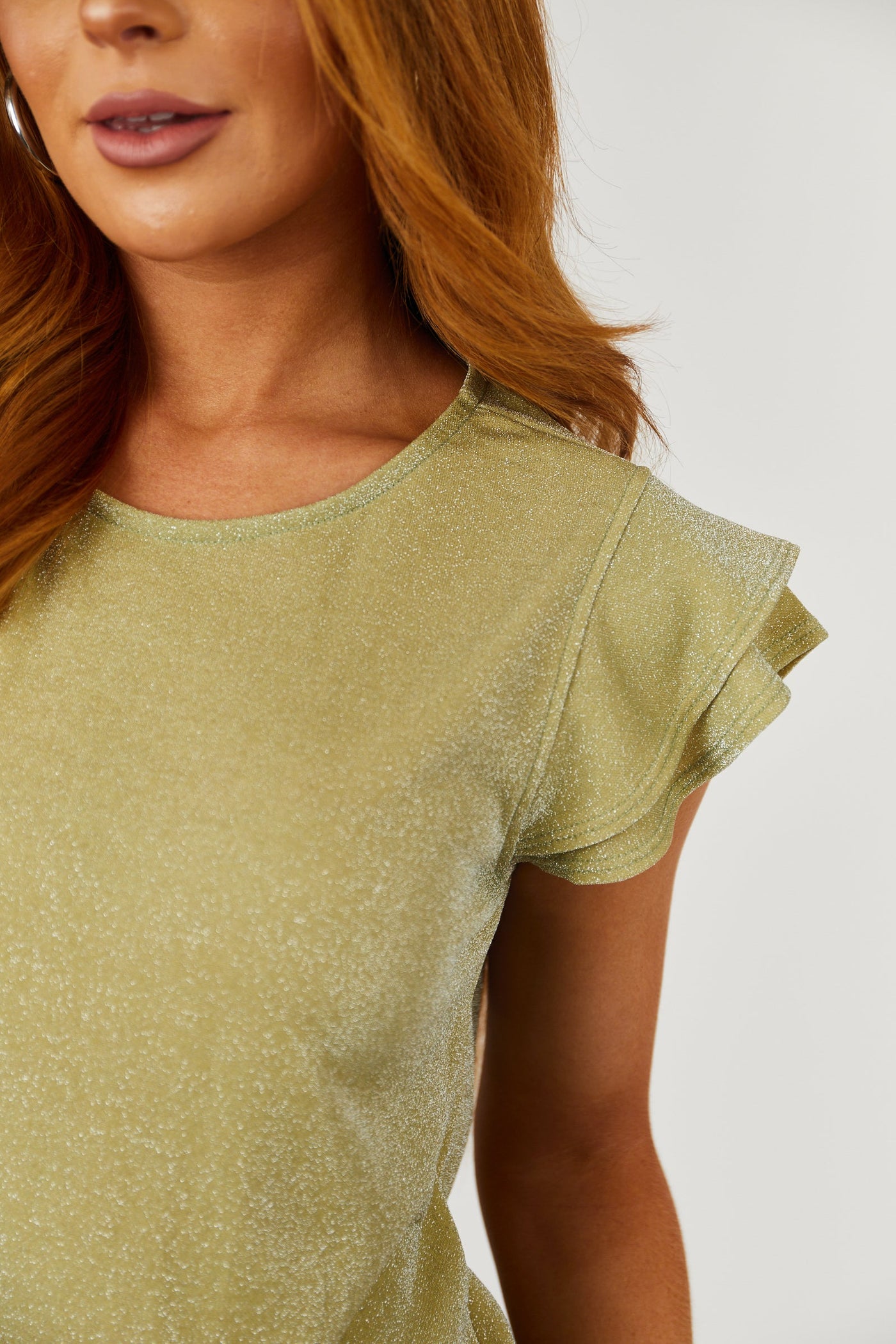 Pistachio Layered Sleeve Lurex Shift Dress