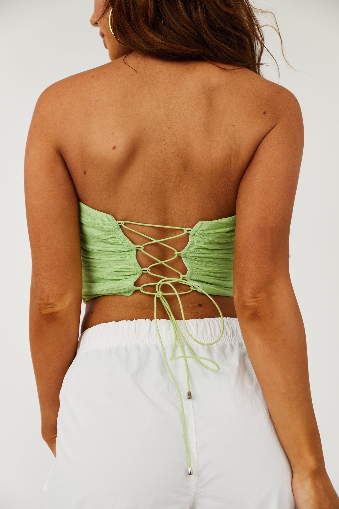 Pistachio Strapless Mesh Corset Crop Top