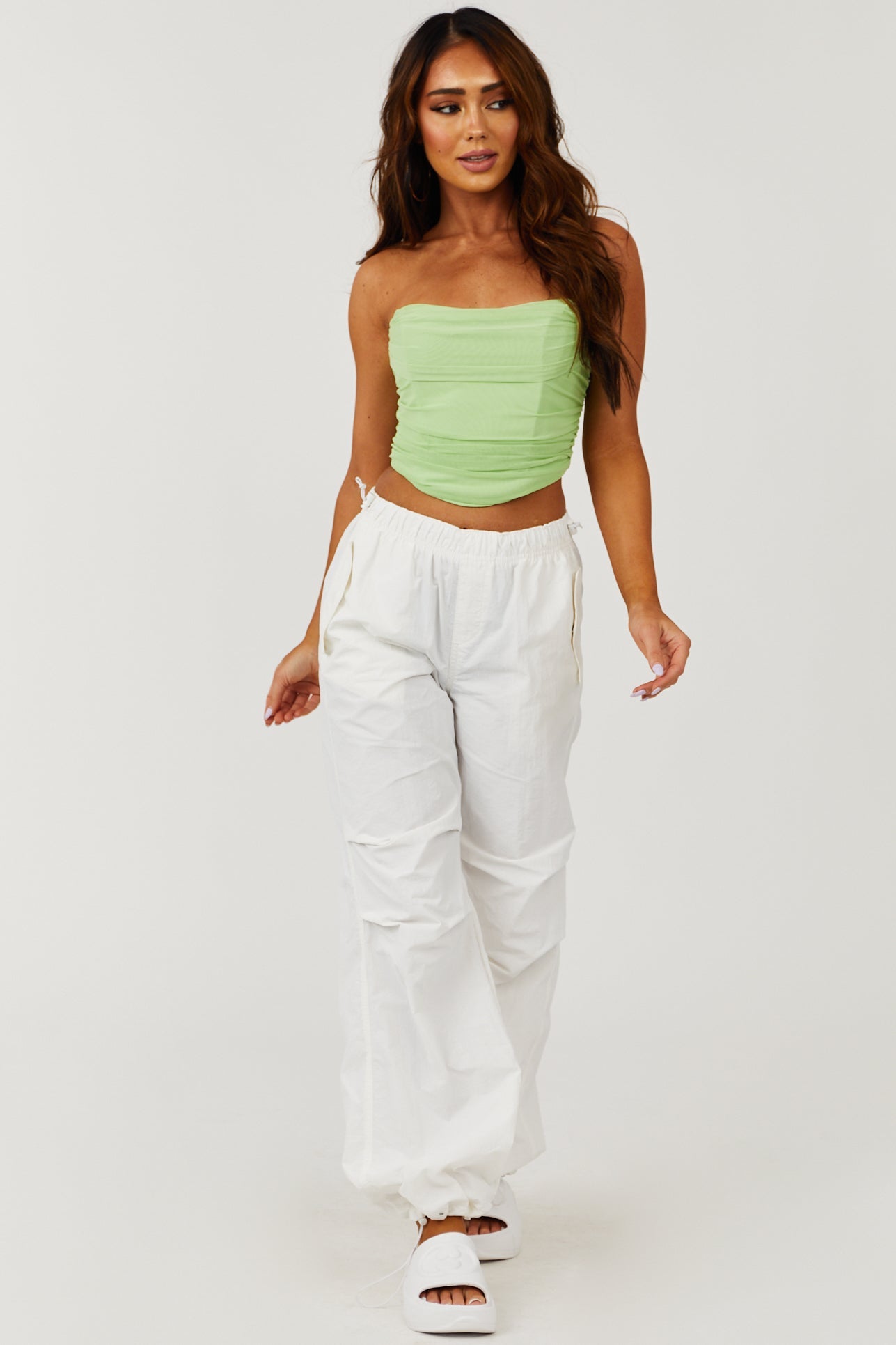 Pistachio Strapless Mesh Corset Crop Top
