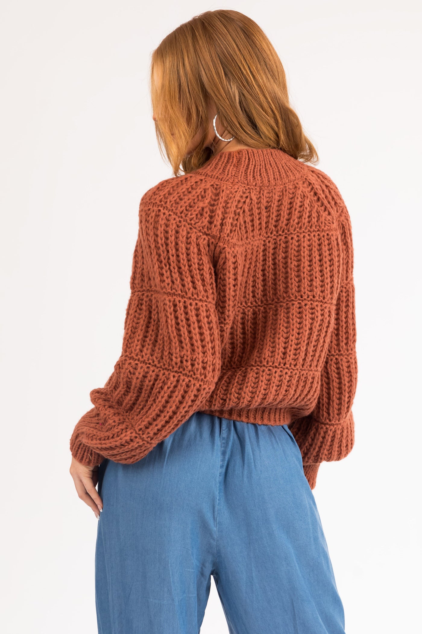 Pumpkin Spice Thick Crochet Knit Tiered Sweater