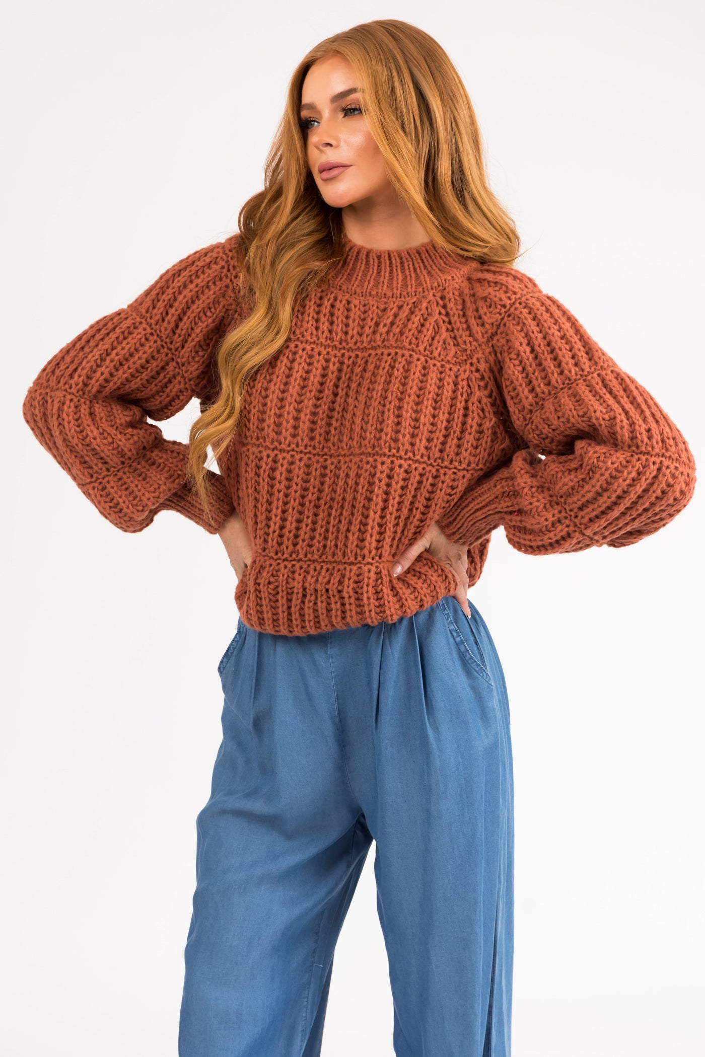 Pumpkin Spice Thick Crochet Knit Tiered Sweater