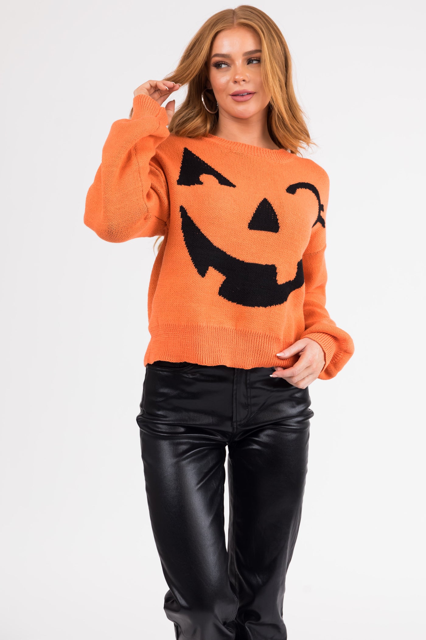 Pumpkin and Black Graphic Long Sleeve Sweater