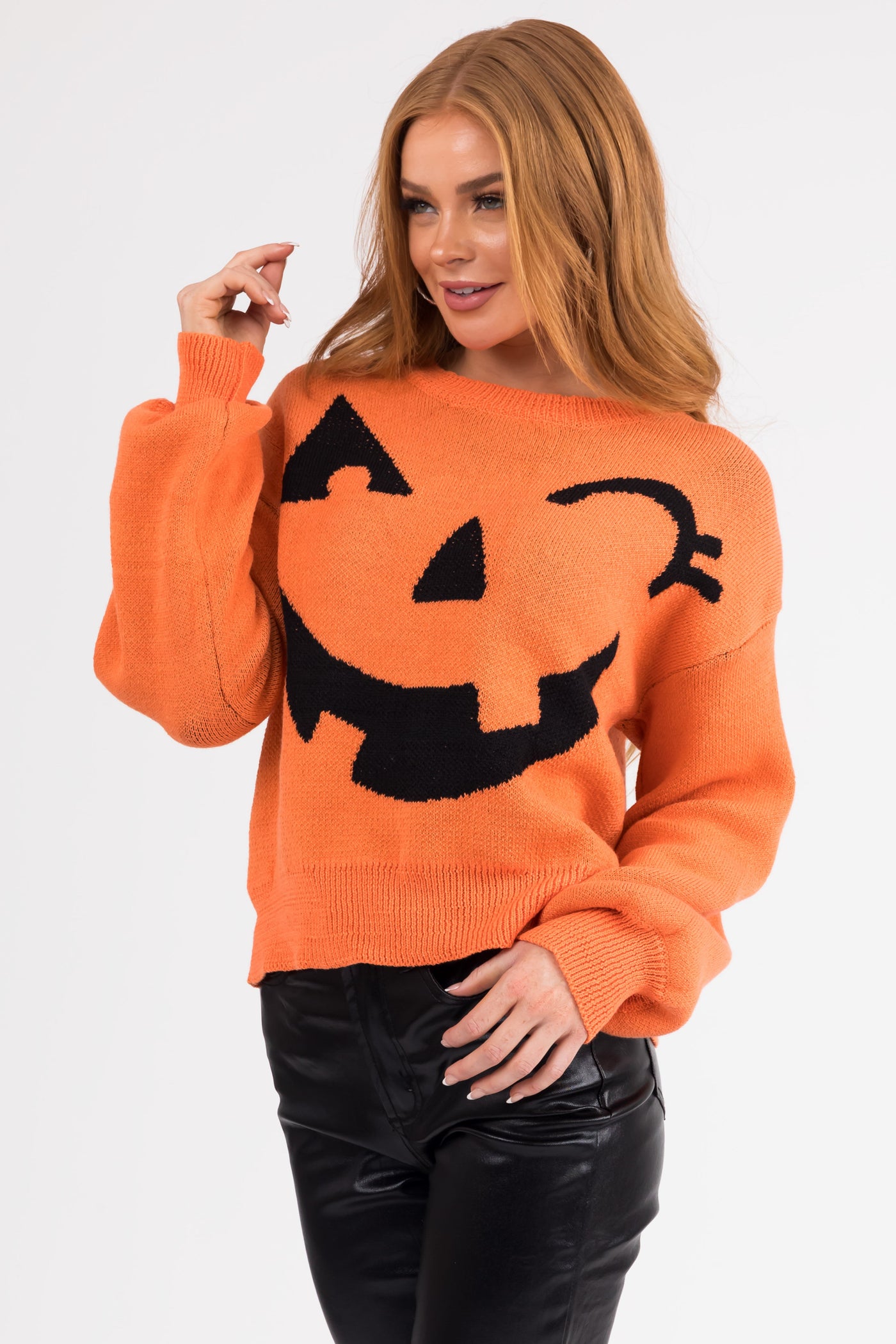 Pumpkin and Black Graphic Long Sleeve Sweater
