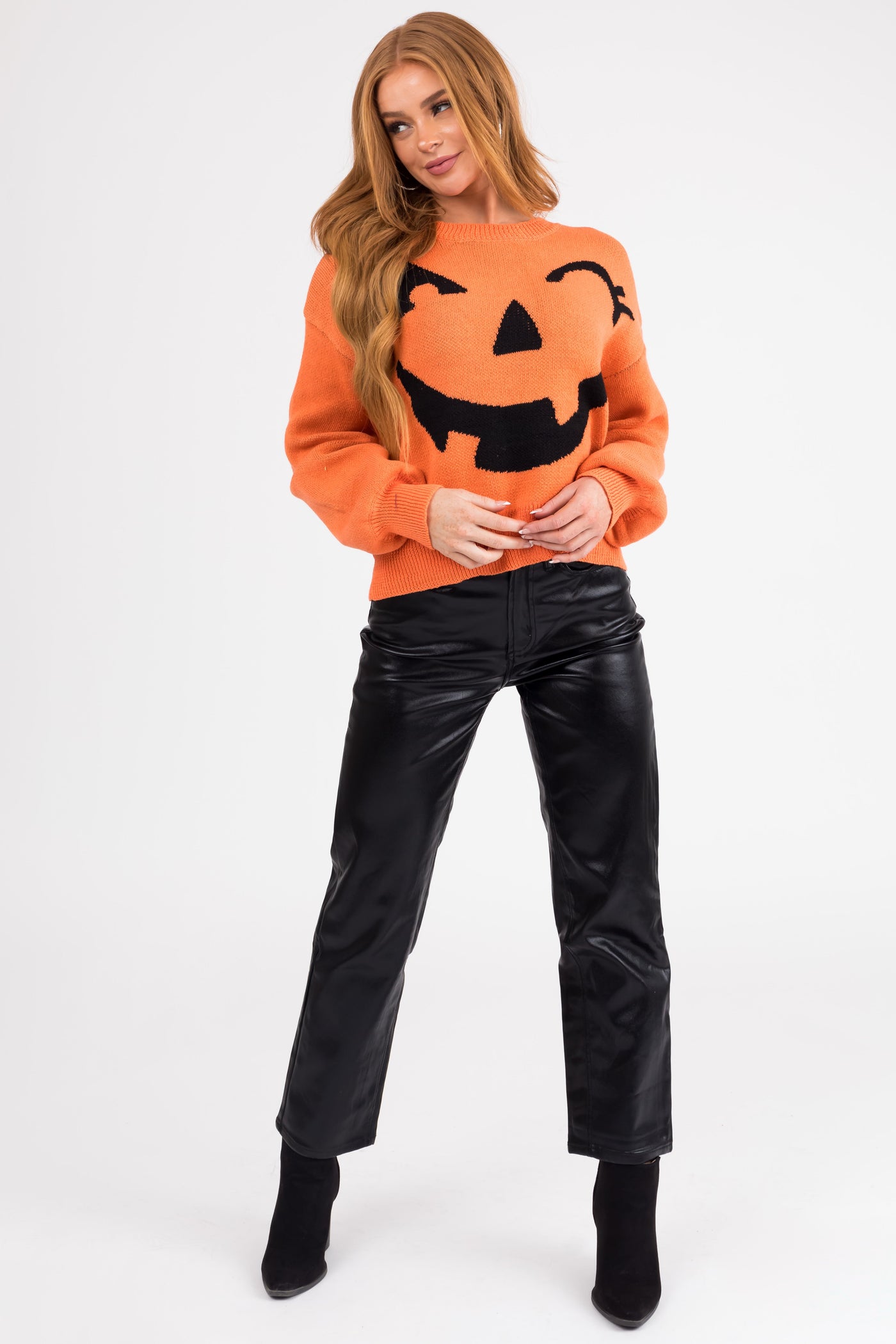 Pumpkin and Black Graphic Long Sleeve Sweater