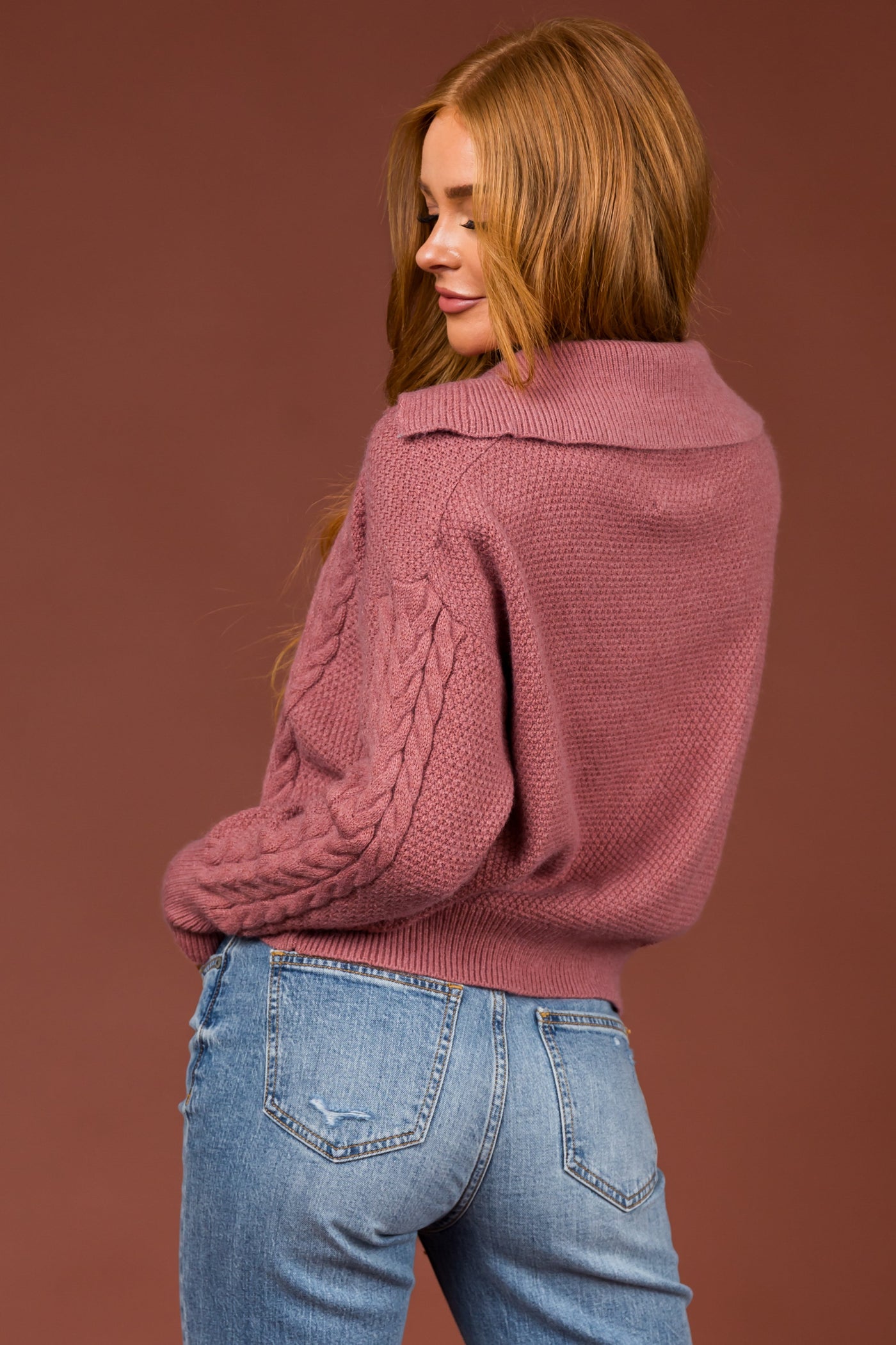 Punch Cable Knit Button Up Collared Cardigan