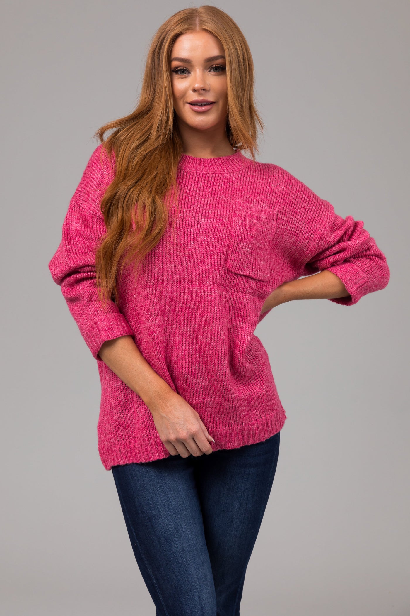 Punch Chest Pocket Cuffed Sleeve Sweater