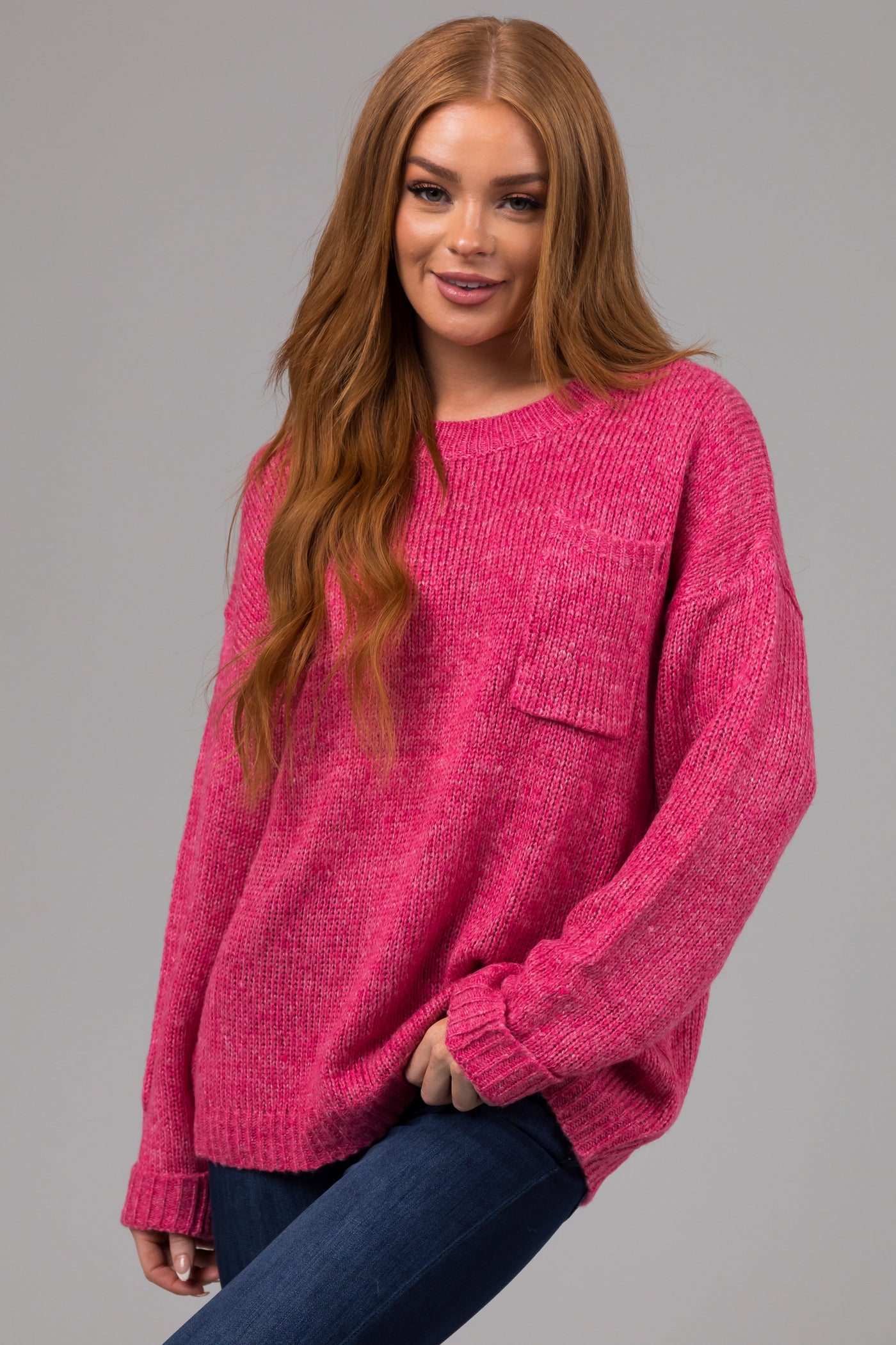 Punch Chest Pocket Cuffed Sleeve Sweater