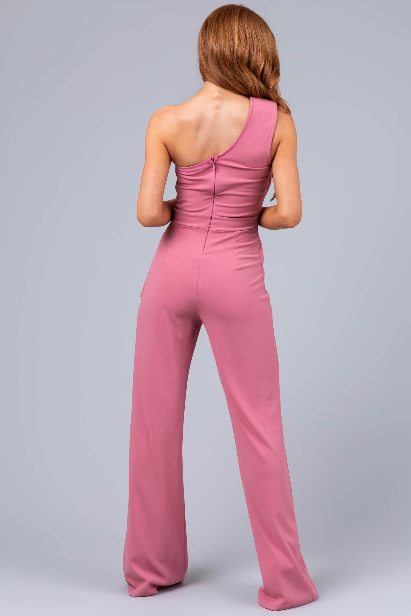Punch One Shoulder Side Tie Wide Leg Jumpsuit