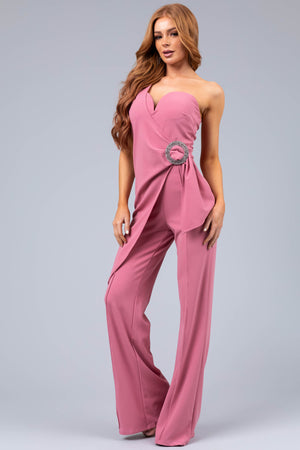 Punch One Shoulder Side Tie Wide Leg Jumpsuit