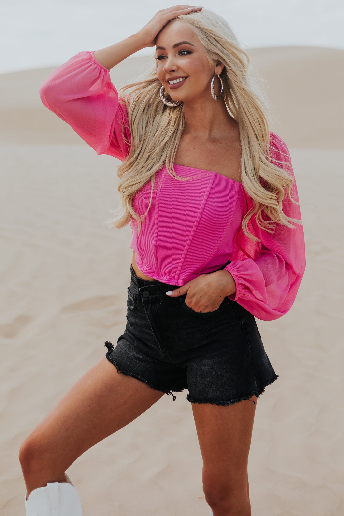 Raspberry Long Sleeve Square Neck Corset Top