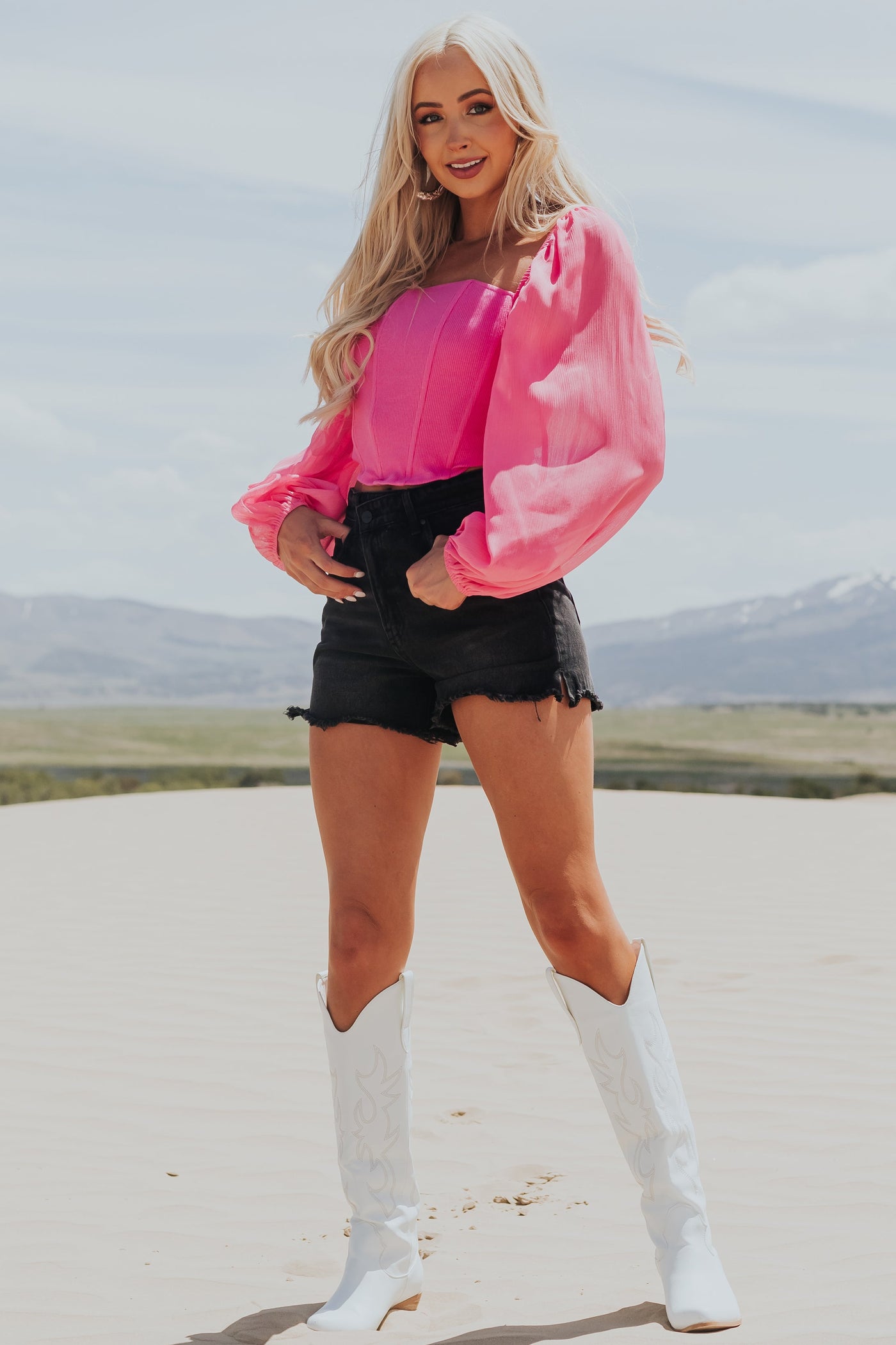 Raspberry Long Sleeve Square Neck Corset Top