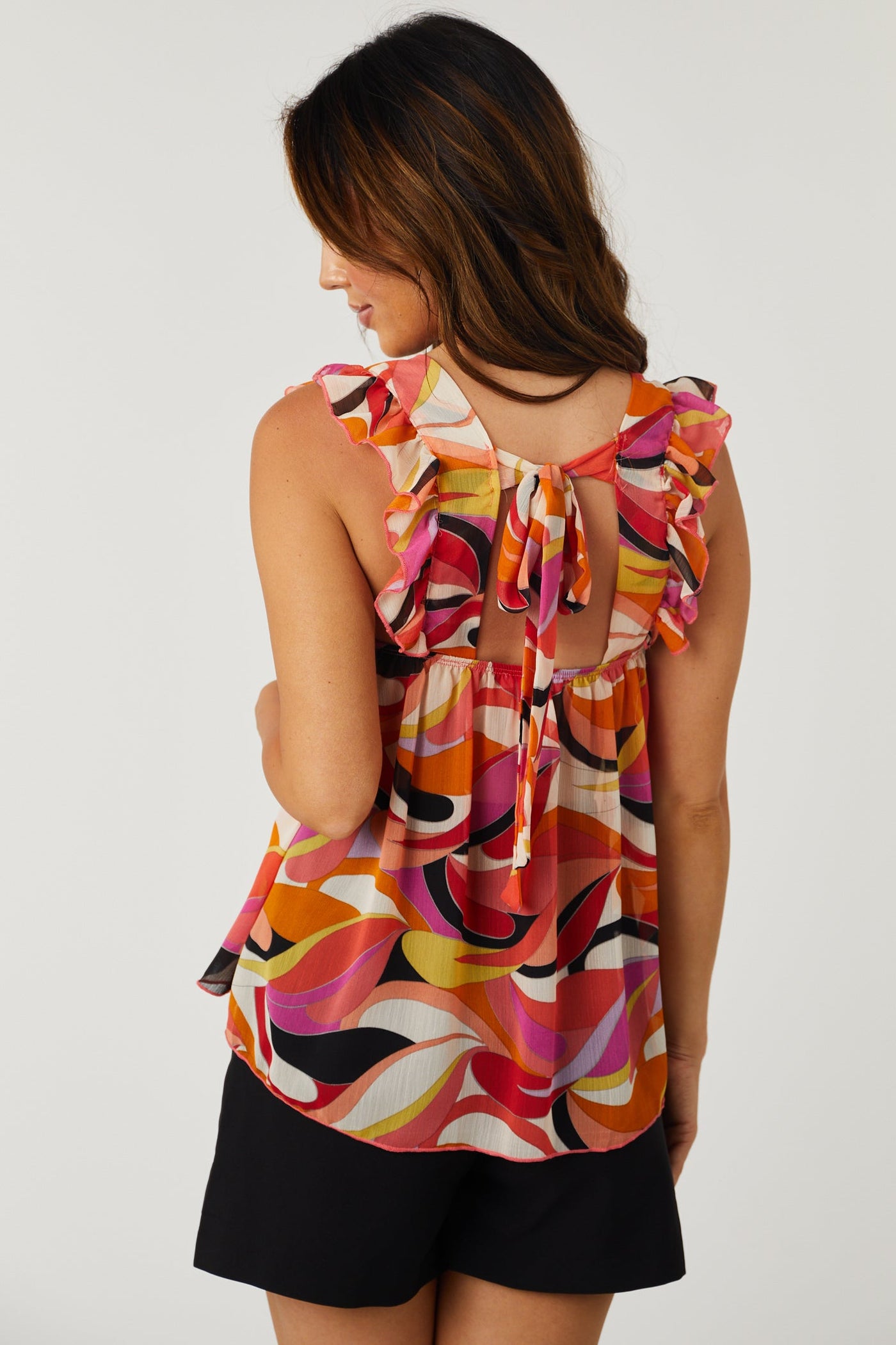 Red Multicolor Abstract Print Babydoll Blouse