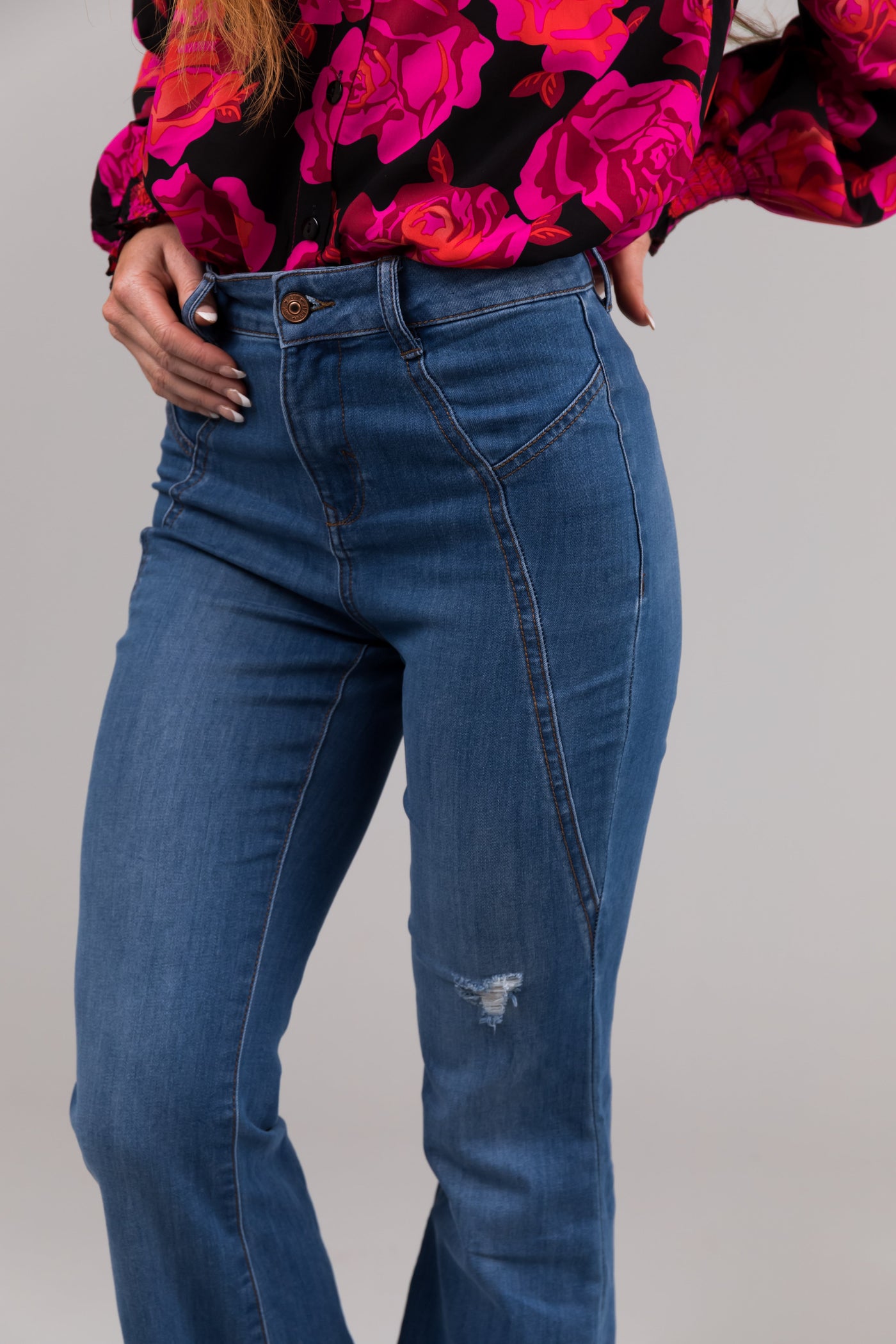 Rewash Medium Wash High Rise Flare Jeans