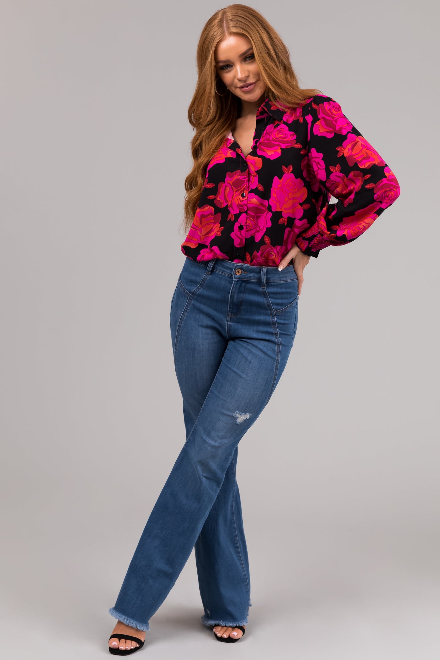 Rewash Medium Wash High Rise Flare Jeans