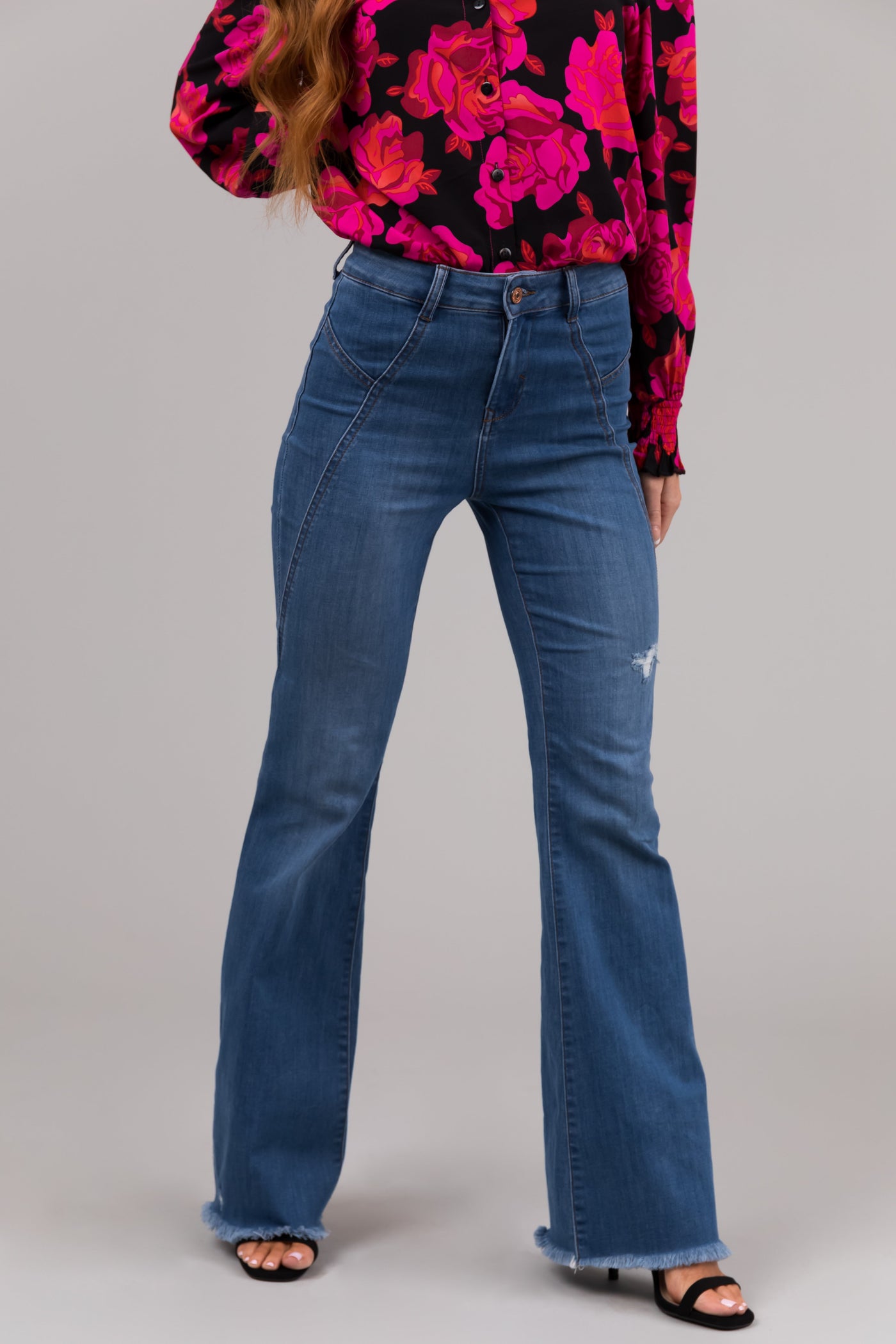 Rewash Medium Wash High Rise Flare Jeans