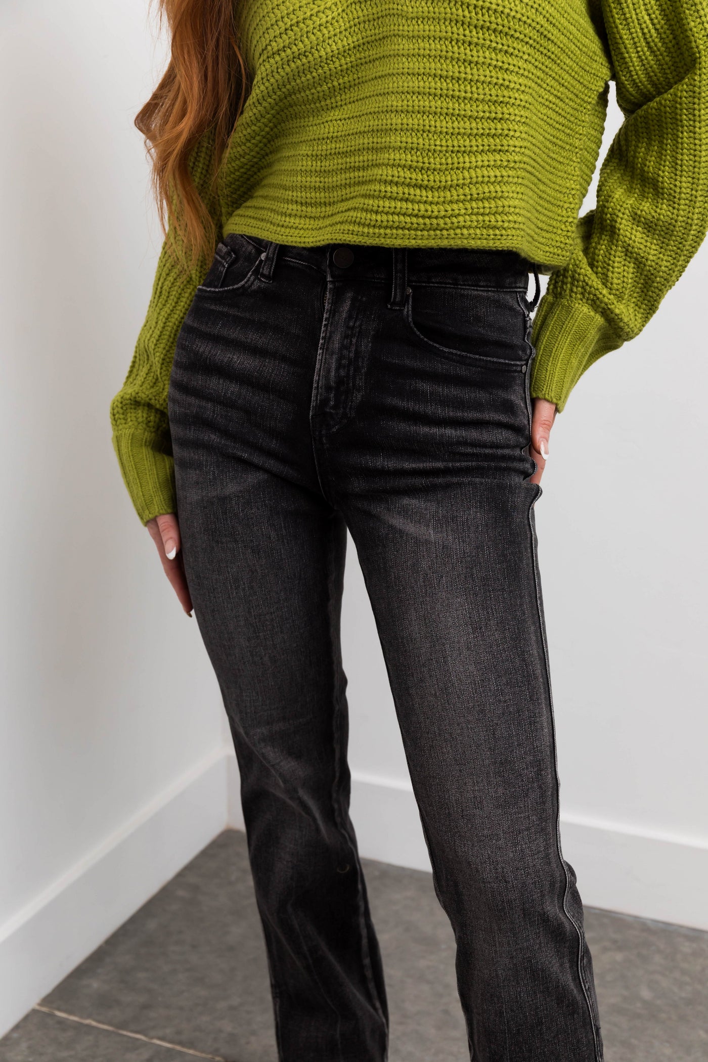 Risen Black High Rise Straight Jeans with Side Slits