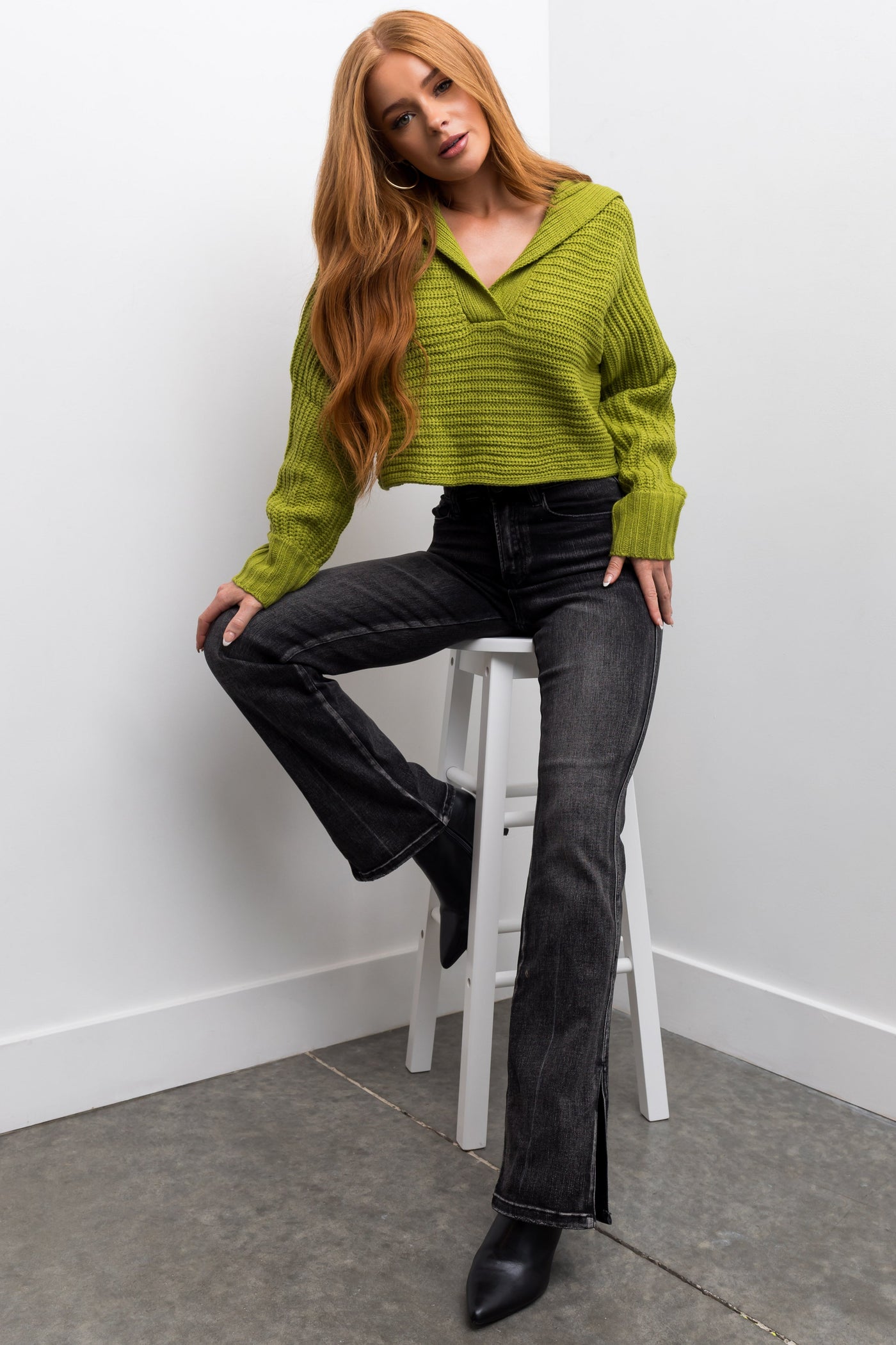 Risen Black High Rise Straight Jeans with Side Slits