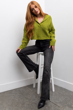 Risen Black High Rise Straight Jeans with Side Slits