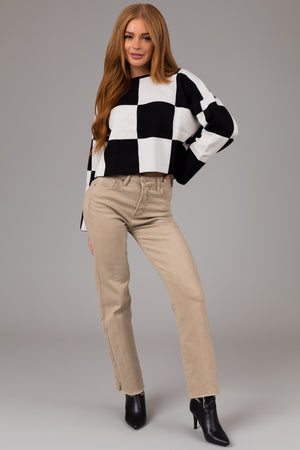 Risen Camel High Rise Straight Leg Raw Hem Jeans