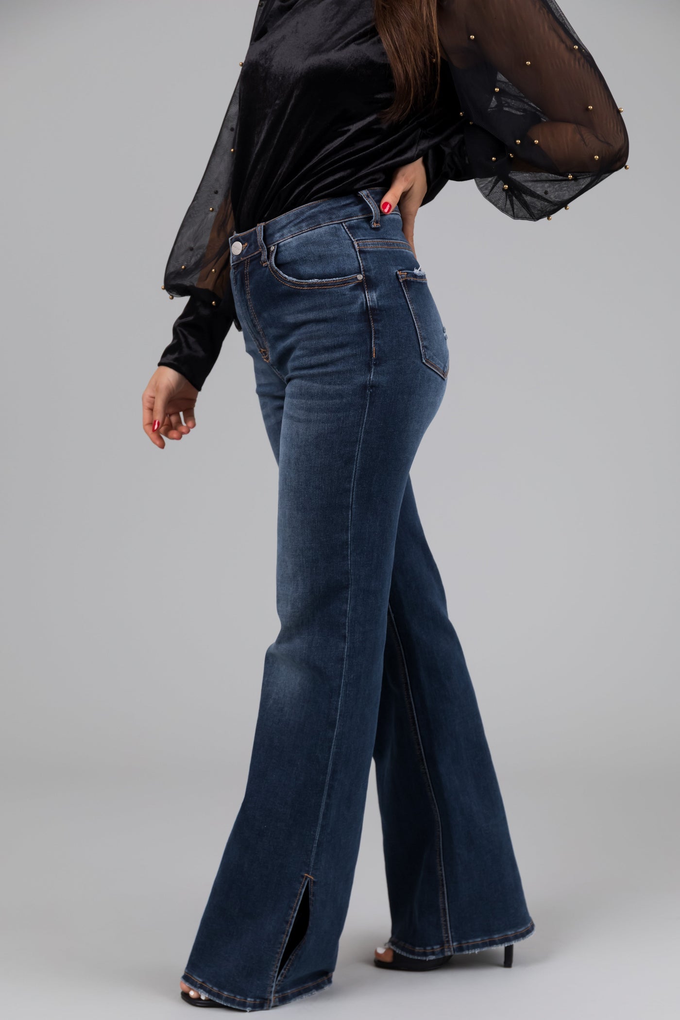 Risen Dark Wash High Rise Light Distressed Jeans